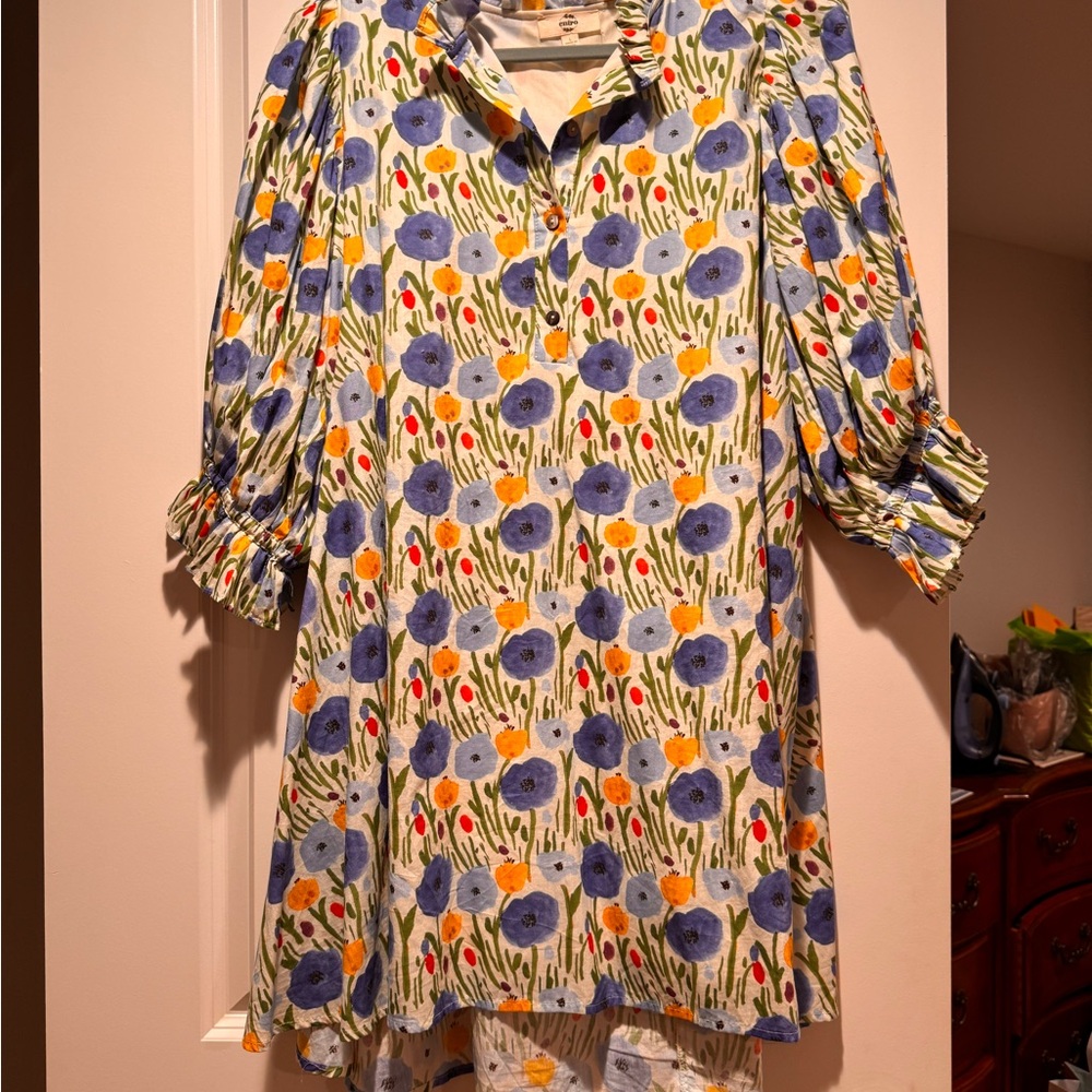 entro Blue & Yellow Floral V-Neck Mini Dress - Picture 2 of 3